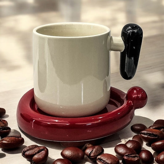 PLAYFUL CERAMIC COFFEE MUG & SAUCER SET