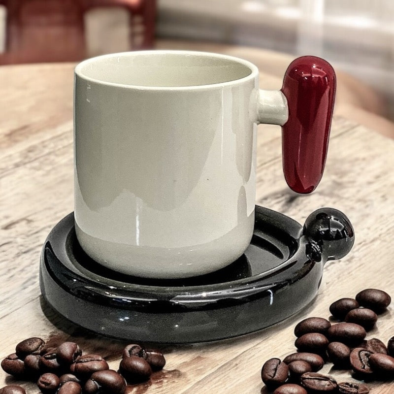 PLAYFUL CERAMIC COFFEE MUG & SAUCER SET