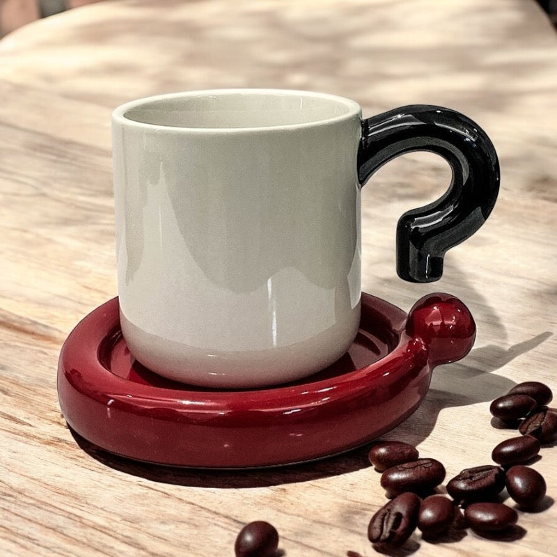 PLAYFUL CERAMIC COFFEE MUG & SAUCER SET