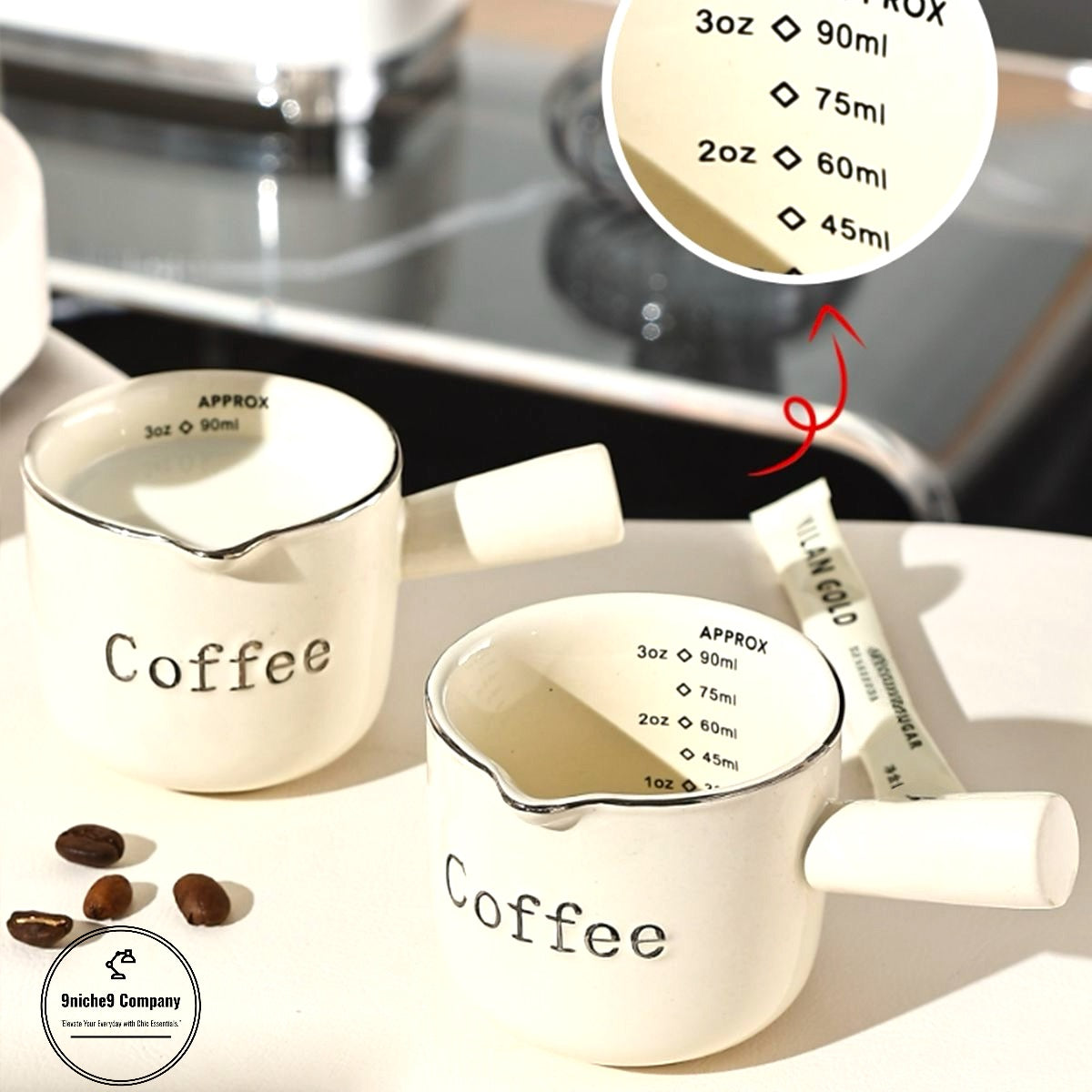 Espresso Measuring Cup with Scale, Milk Pitcher, and Latte Mixer